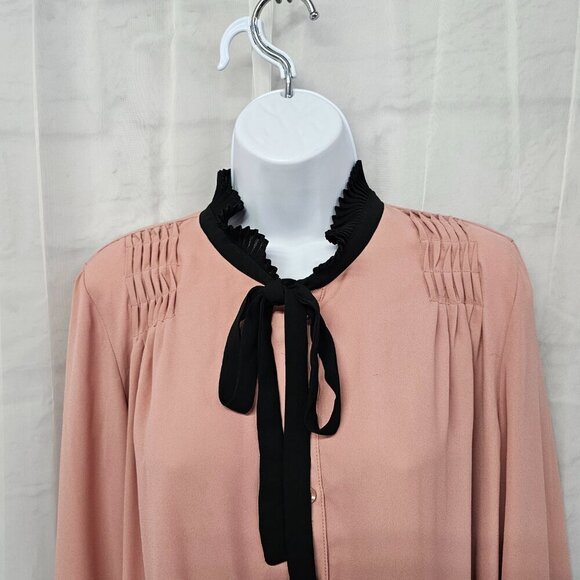 NWT Soho Jeans Pink Black Coquette Blouse Retro Romantic Defect M - Picture 2 of 16